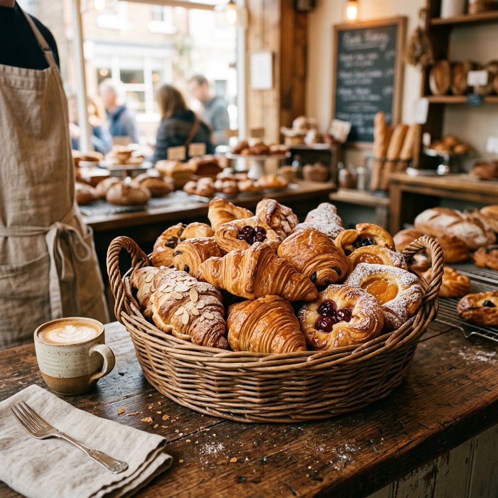 Basket of fresh warm pastries